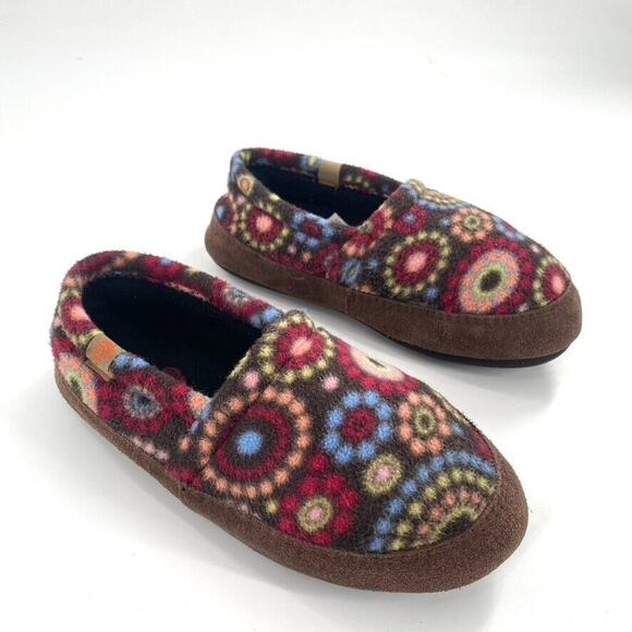 Acorn Womens Moccasin Slippers Fleece Multicolor Abstract‎ Print Sz 5-6 - Picture 1 of 8
